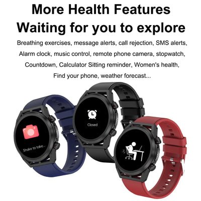 1.39 Inch Ips Screen Ip67 Waterproof Leather Band Smart Watch Support Body Temperature Monitoring / Ecg - Black