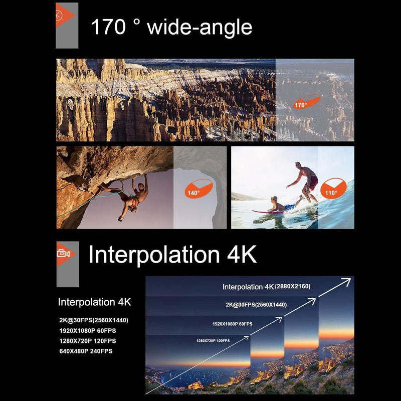 170 Degree Wide Angle Wifi Action Camera With Waterproof Case - Supports 64Gb Micro Sd - Black