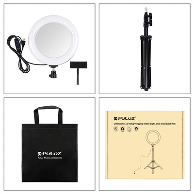 7.9 Mirror Light with Tripod & Usb 3 Modes Dual Colour Curved Ring Light for Vlogging Selfie Photography Video Phone Clamp - Black