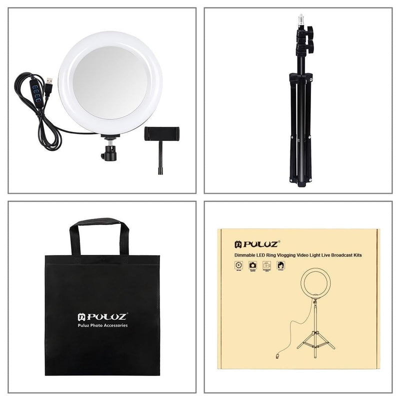 7.9 Mirror Light with Tripod & Usb 3 Modes Dual Colour Curved Ring Light for Vlogging Selfie Photography Video Phone Clamp - Black