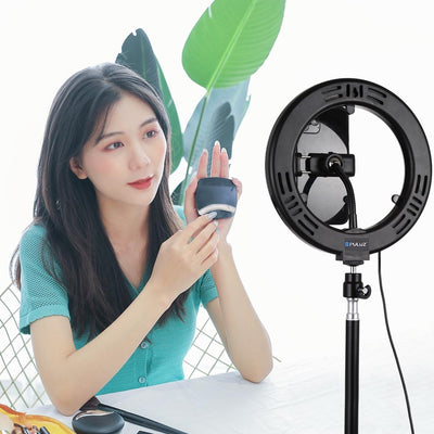 7.9 Mirror Light with Tripod & Usb 3 Modes Dual Colour Curved Ring Light for Vlogging Selfie Photography Video Phone Clamp - Black