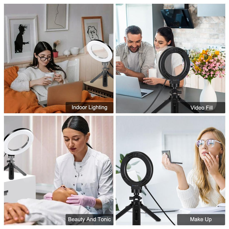 Usb 3 Modes Dimmable Led Ring Light & Pocket Tripod Kit with Cold Shoe Ball Head - 4.7 Inch Diameter