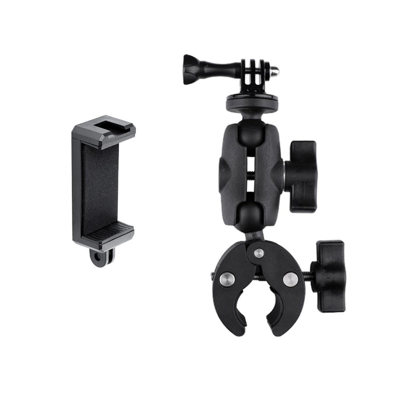 Adjustable Action Camera Clamp with 360 Rotation and Phone Holder