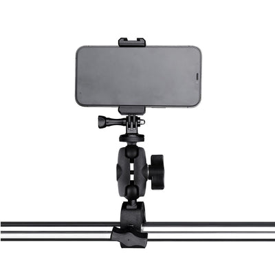 Adjustable Action Camera Clamp with 360 Rotation and Phone Holder