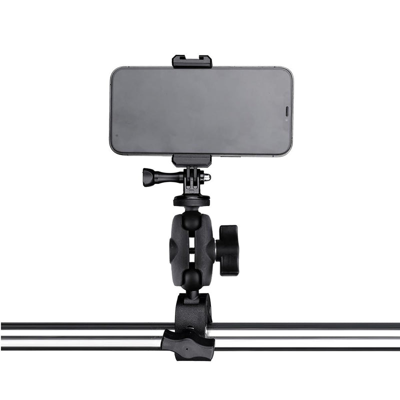 Adjustable Action Camera Clamp with 360 Rotation and Phone Holder