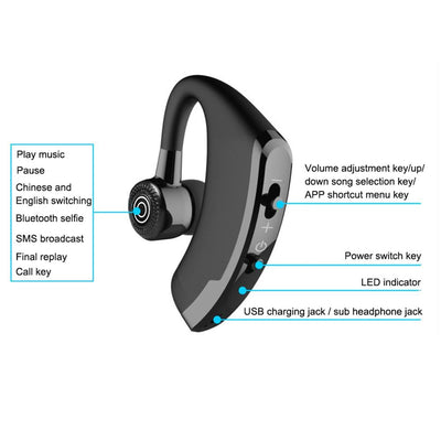 V9 Wireless Bluetooth Headset with Mic for Drivers - Black