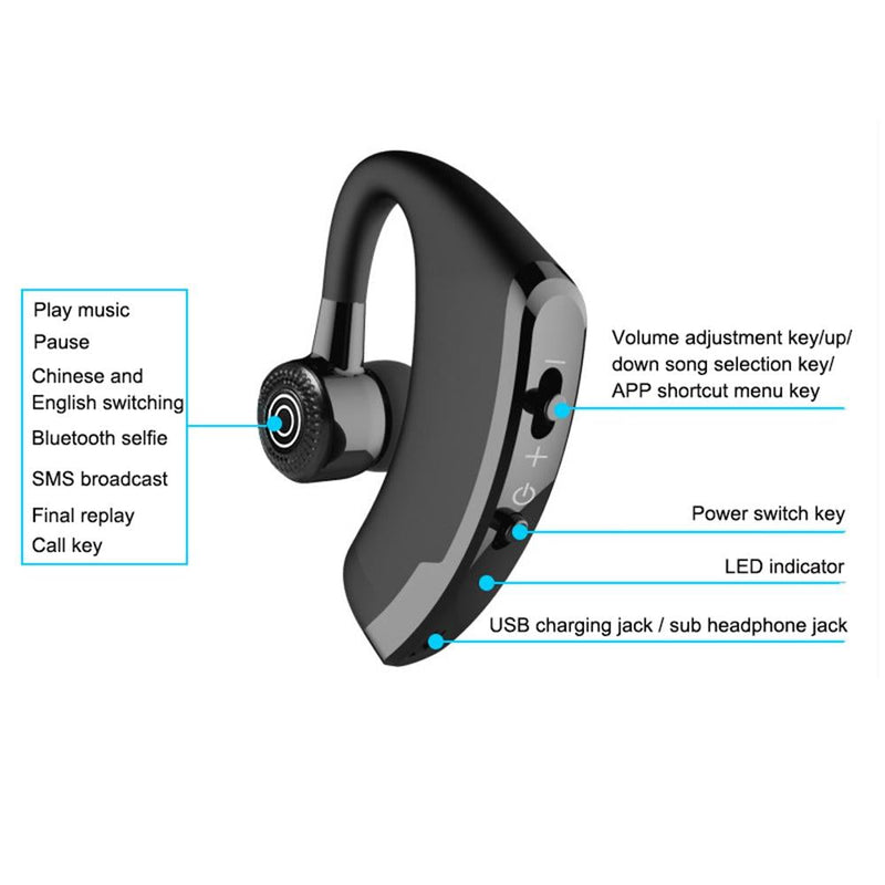V9 Wireless Bluetooth Headset with Mic for Drivers - Black