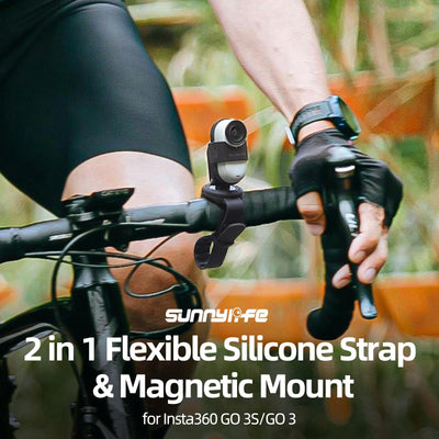 Insta360 Go 3s / Go 3 Sunnylife Camera Strap with Magnetic Mount and Silicone Wristband for Drone and Backpack - Black Stripe