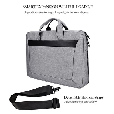 Expandable Laptop Bag - Waterproof Oxford Cloth Detachable Shoulder Strap - Black