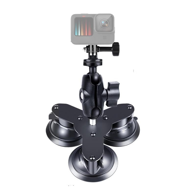 Triangle Suction Cup Mount For Gopro With Tripod Adapter And Phone Clamp
