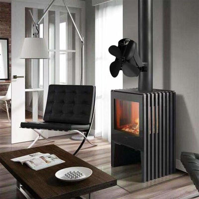 4-blade Heat Powered Fireplace Stove Fan - Aluminum - Black