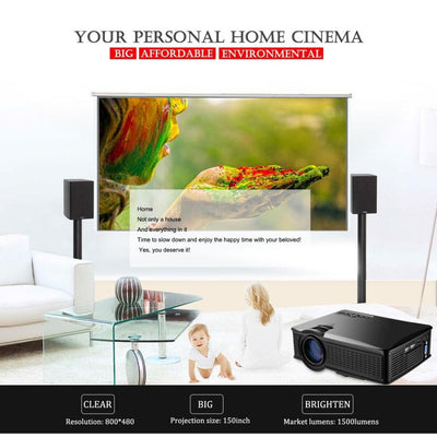 1800 Lumens Home Theater Projector With Remote - Supports Av Usb Vga Hdmi - Black