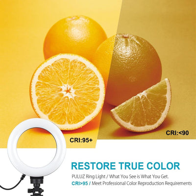 6.2 Led Ring Light With Usb 3 Modes Dimmable Vlogging Photography Video Pocket Tripod Mount Cold Shoe Ball Head Black