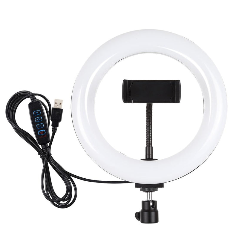 20cm Usb Dual Colour Led Ring Light with Phone Clamp - Black
