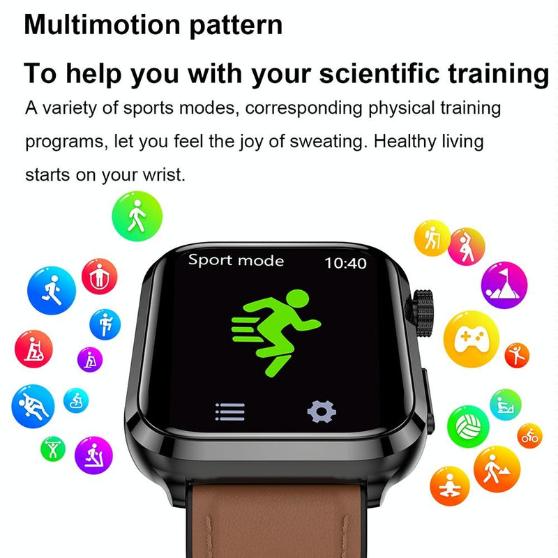 1.91 Inch Ips Screen Ip67 Waterproof Silicone Band Smart Watch Support Body Temperature Monitoring / Ecg - Black