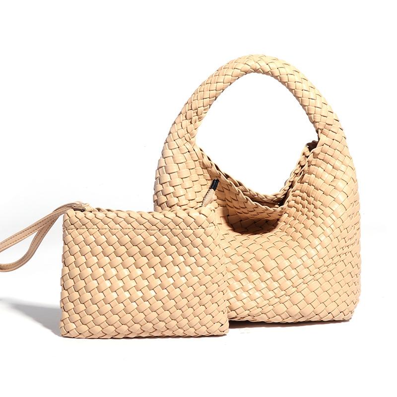 Apricot Hand Woven 2-in-1 Shoulder Bag - Apricot Colour