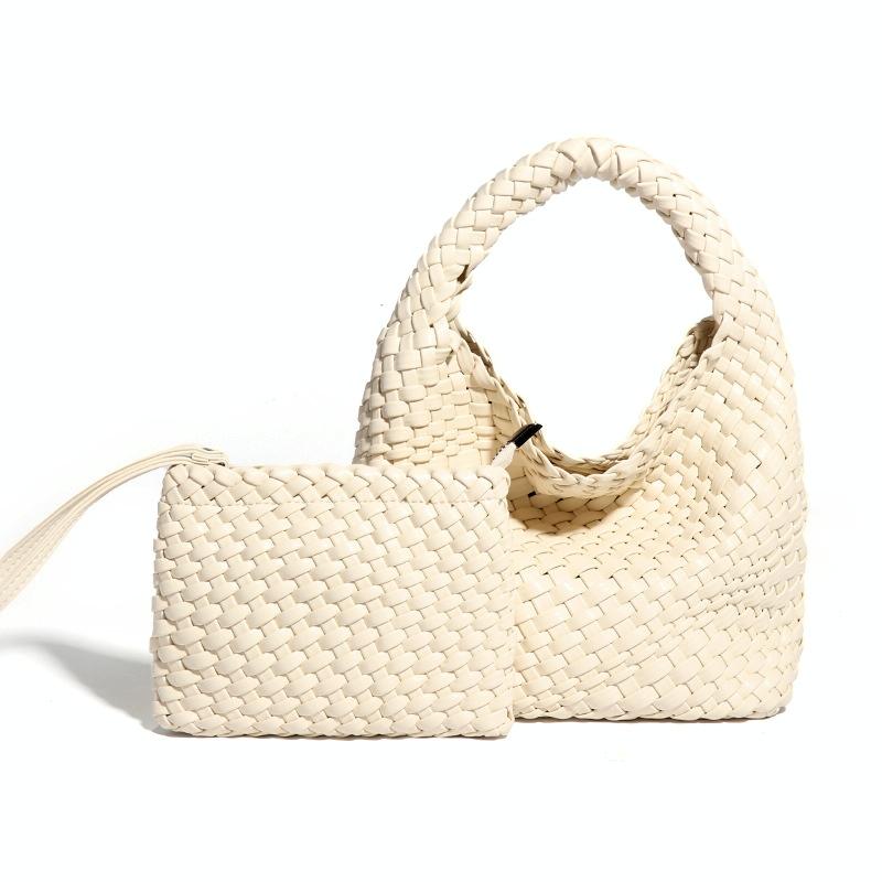 Apricot Hand Woven 2-in-1 Shoulder Bag - Apricot Colour