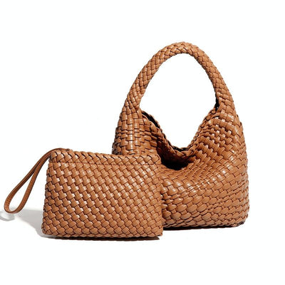 Apricot Hand Woven 2-in-1 Shoulder Bag - Apricot Colour