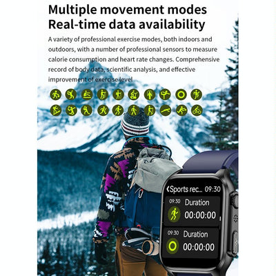 1.96 Inch Ip67 Waterproof Silicone Band Smart Watch Supports Ecg / Remote Families Care / Bluetooth Call / Body Temperature Monitoring - Blue