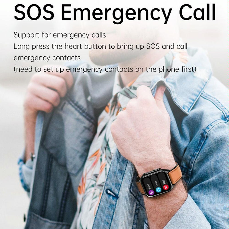 1.96 Inch Ip67 Waterproof Silicone Band Smart Watch Supports Ecg / Remote Families Care / Bluetooth Call / Body Temperature Monitoring - Blue