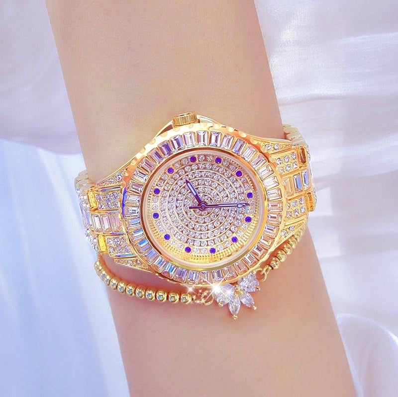 Diamond-inlaid Women Chain Watch - Elegant Jewelry - Gold