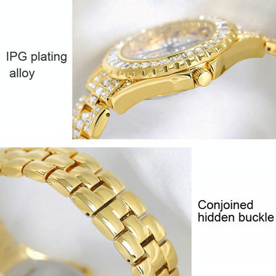 Diamond-inlaid Women Chain Watch - Elegant Jewelry - Gold