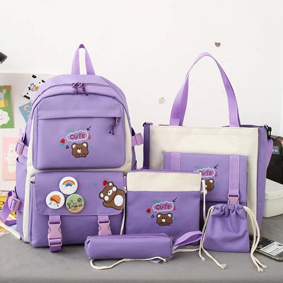5-piece Girls Backpack Set - Lightweight and Versatile - Dark Purple