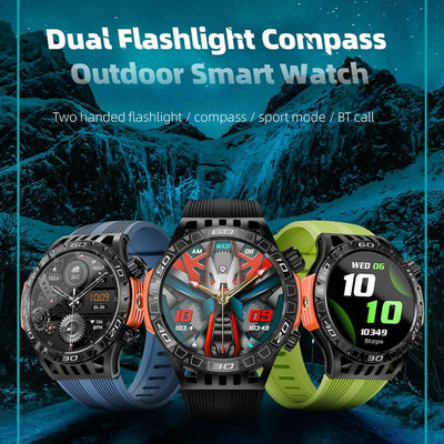 1.46 Inch Ip68 Waterproof Sos Flashlight Bluetooth Smart Watch - Blue