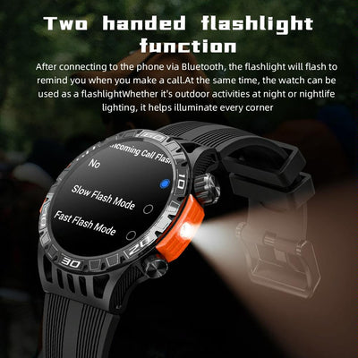 1.46 Inch Ip68 Waterproof Sos Flashlight Bluetooth Smart Watch - Blue