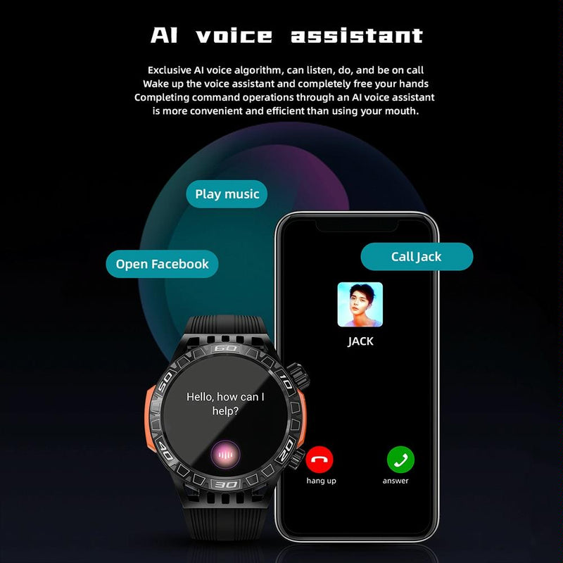 1.46 Inch Ip68 Waterproof Sos Flashlight Bluetooth Smart Watch - Blue