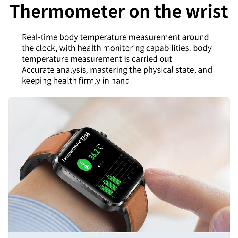 1.7 Inch Hd Square Screen Tpu Strap Smart Watch Supports Body Temperature Monitoring / Blood Oxygen Monitoring - Blue