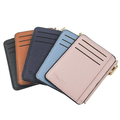 Multi Slot Zipper Card Holder Large Capacity Ultra Thin Coin Purse - Pink
