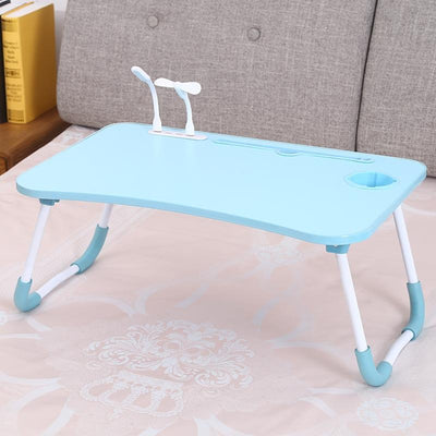 Portable Folding Desk with Fan & Lamp - Compact Design - Sky Blue