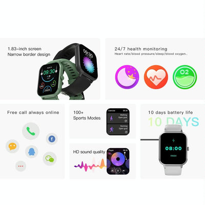 1.83 Inch Touch Screen Ai Voice Heart Rate / Blood Oxygen / Blood Pressure / Sleep Monitoring Bluetooth Smartwatch - Pink