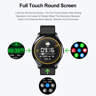 1.28 Inch Tft Colour Screen Ip67 Waterproof Smart Watch Support Body Temperature Monitoring / Sleep Monitoring / Heart Rate Monitoring - Black