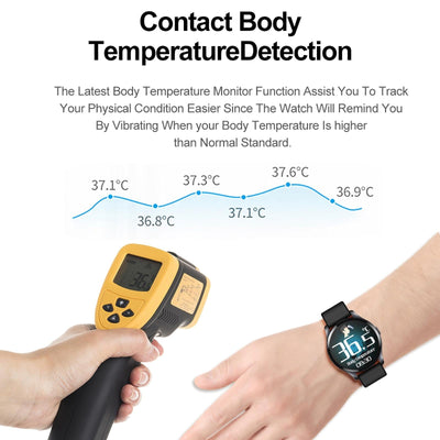 1.28 Inch Tft Colour Screen Ip67 Waterproof Smart Watch Support Body Temperature Monitoring / Sleep Monitoring / Heart Rate Monitoring - Black