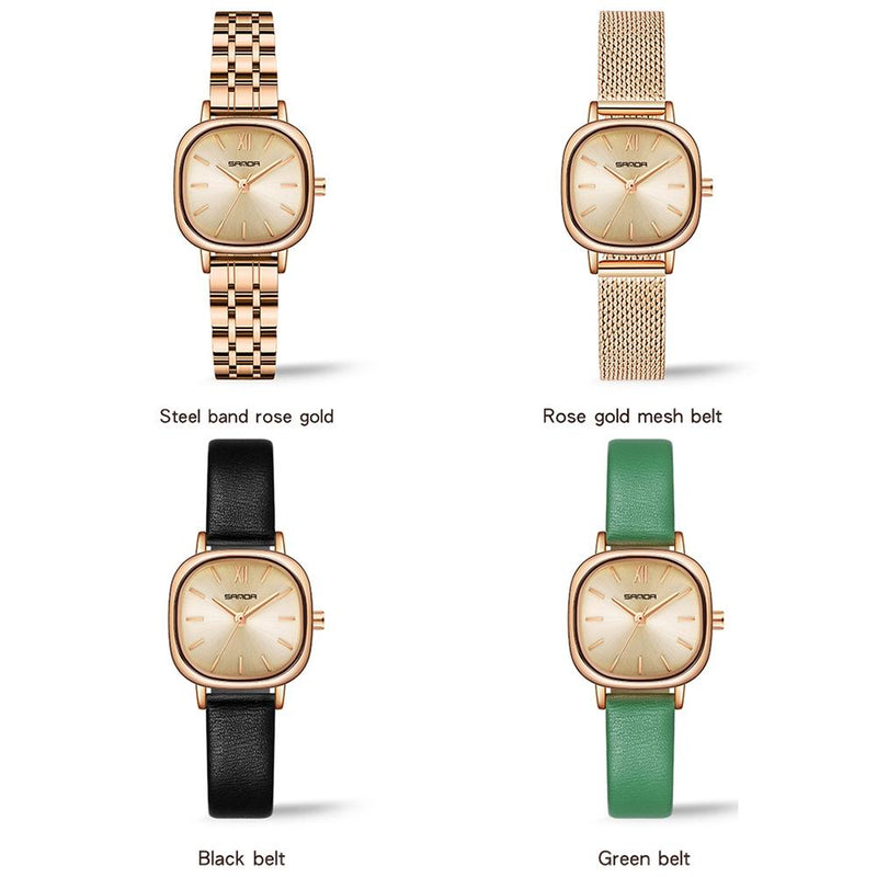 Women Oval Dial Quartz Watch with Simple Bar Scale - Belt Green