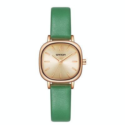 Women Oval Dial Quartz Watch with Simple Bar Scale - Belt Green