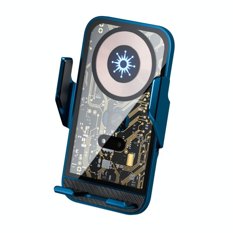15w Fast Wireless Charger with Infrared Sensor for C10 Car Navigation - Transparent Stand - Golden