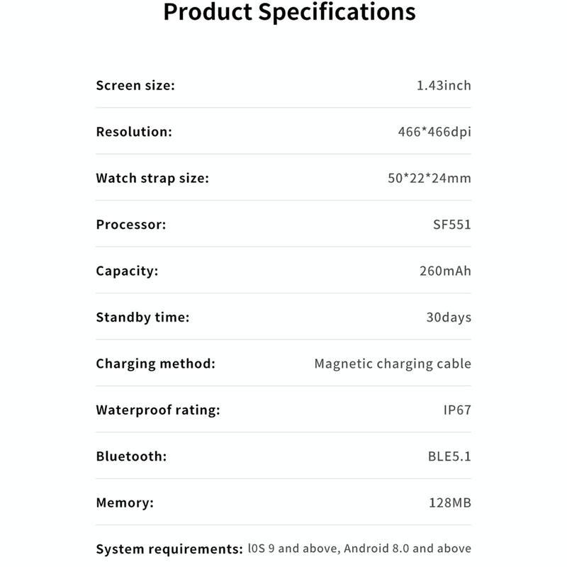 1.43 Inch Bt5.1 Smart Sport Watch With Health Monitoring - Grey