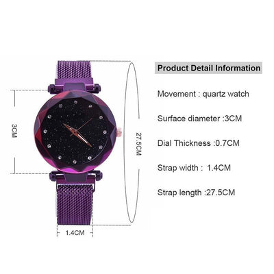 Starry Diamond Geometric Quartz Watch with Magnet Buckle - Luxury Mesh for Women - Black