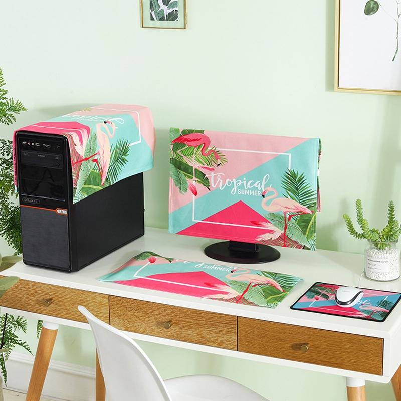 Universal 3-in-1 Desktop Pc Dust Cover - Fits 17-19 Inch - Fascinating Flamingo