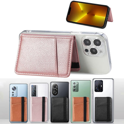 Pu Leather Phone Card Holder With Bracket Multifunctional - Rose Gold