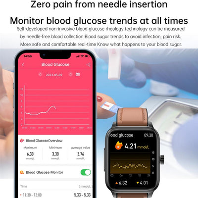 1.91 Inch Ip67 Waterproof Silicone Band Smart Watch Support Ecg / Non-Invasive Blood Glucose Measurement - Red