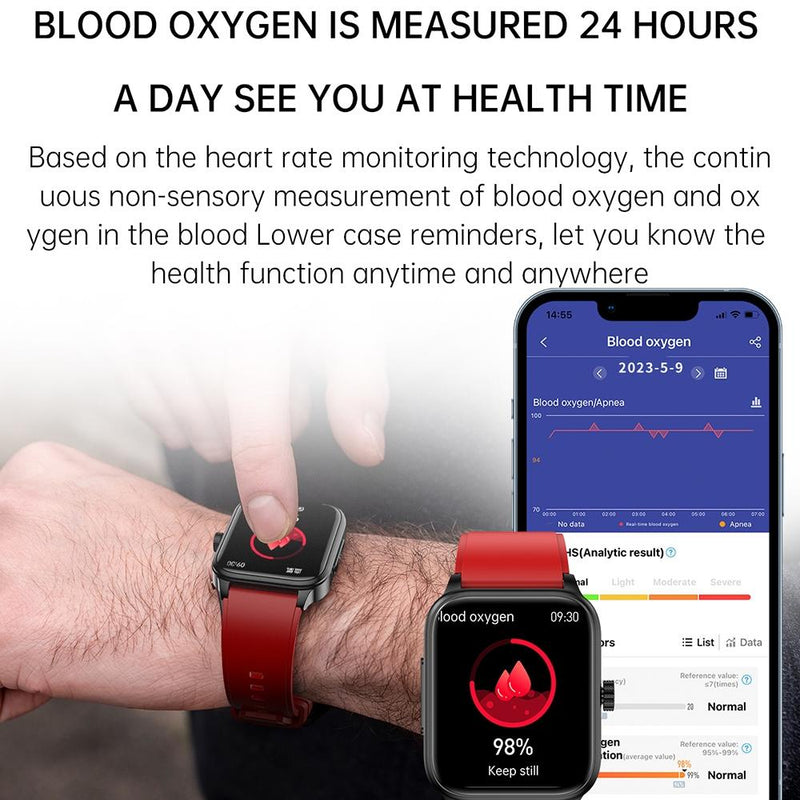1.91 Inch Ip67 Waterproof Silicone Band Smart Watch Support Ecg / Non-Invasive Blood Glucose Measurement - Red