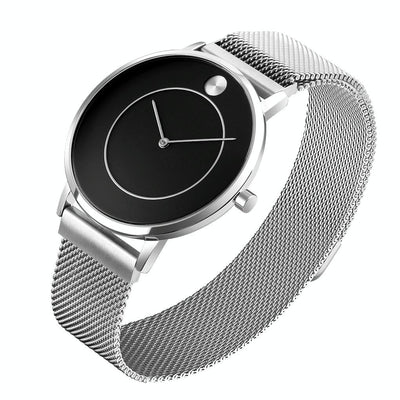 Women Metal Mesh Quartz Watch with Non-scale Dial - Rose Gold Black Surface