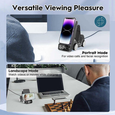 5 In 1 Car Desktop Alarm Clock With Wireless Charging - Yellow