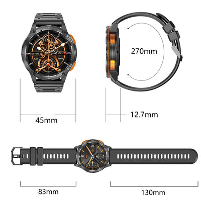 1.43 Inch Amoled Round Screen Steel Strap Smart Watch - Black