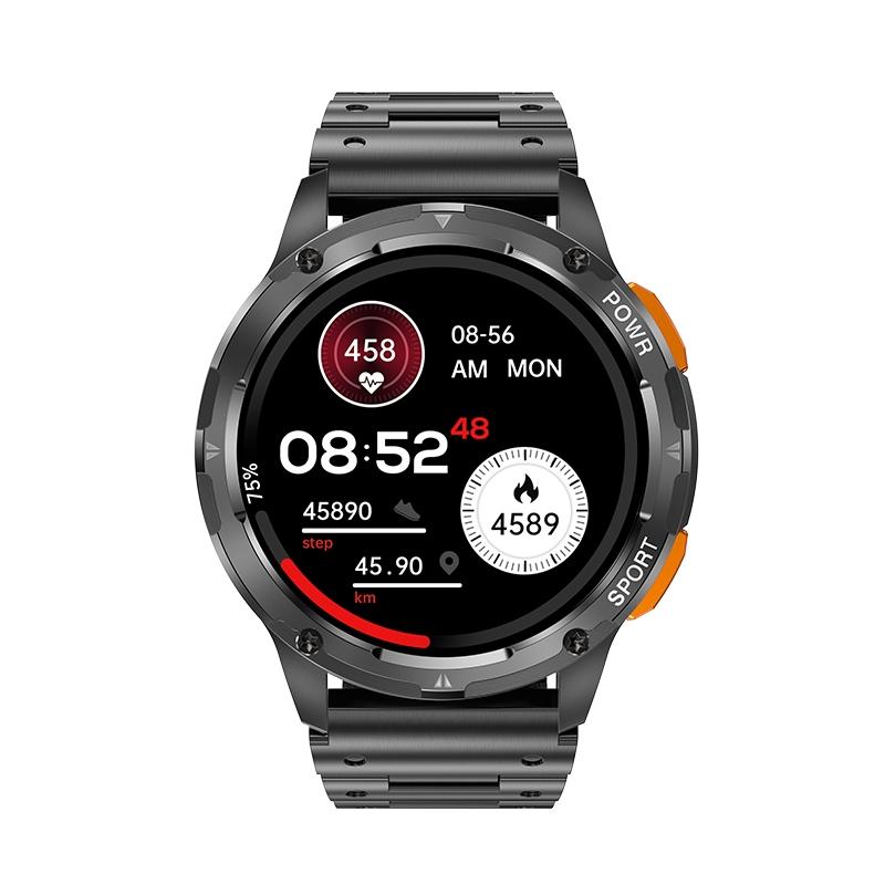 1.43 Inch Amoled Round Screen Steel Strap Smart Watch - Black