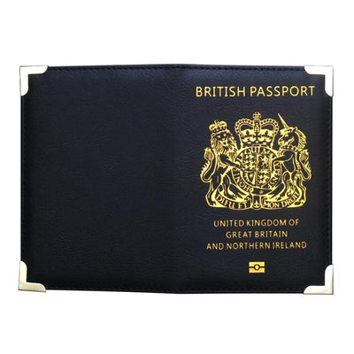 Dark Blue Leather Passport Cover With Metal Feet